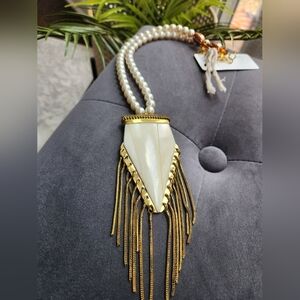 White Horn Pendant with golden Accents Necklace